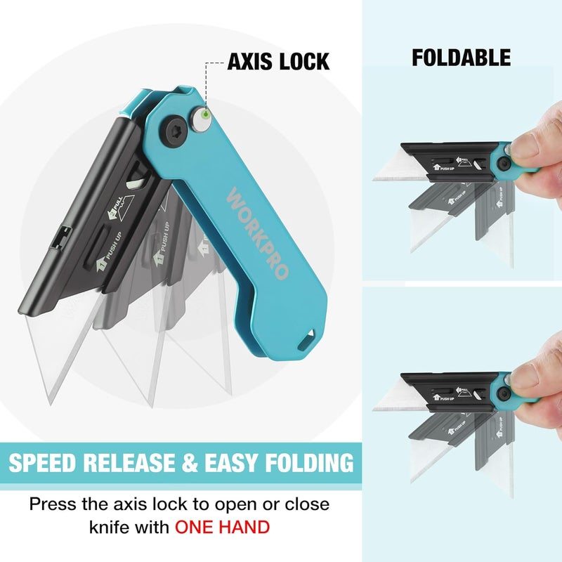 WORKPRO EDC Folding Utility Knife, Mini Box Cutter with Quick Open Axis Lock, Quick Change Blade Razor Knife, Foldable Small Pocket Knife with Belt Clip - Image 5