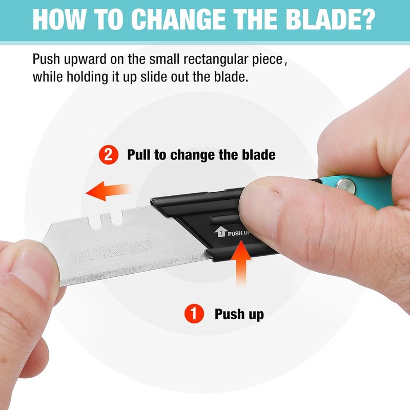 WORKPRO EDC Folding Utility Knife, Mini Box Cutter with Quick Open Axis Lock, Quick Change Blade Razor Knife, Foldable Small Pocket Knife with Belt Clip - Image 4