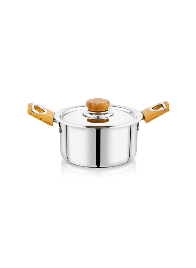 Embassy Stainless Steel Premium Thickply Casserole + Lid Wooden-Finish Handle (Size 12-1500 ml) - Image 1