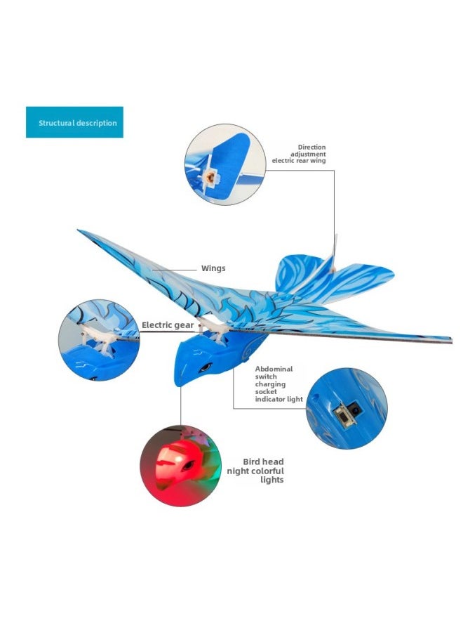 Generic - Outdoor Bionic Remote Control Bird Roll Free Flight Electric Flapping Wing Luban Bird Cool Children's Toy Lights-Specifications:Blue Remote Control Flying Bird - Image 1