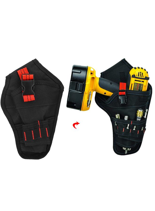 Portable Oxford Cloth Mini Waist Bag Drills Holder Storage Pouch for Electric Drill Tool(black&red )