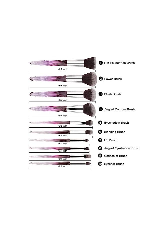 ORiTi 10pcs Complete Synthetic Eye Shadow Concealer Make Up Brushes Beautiful Crystal Handle (Purple) - Image 2