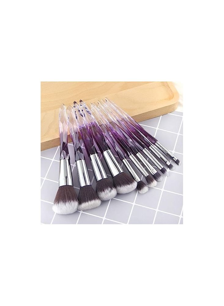ORiTi 10pcs Complete Synthetic Eye Shadow Concealer Make Up Brushes Beautiful Crystal Handle (Purple) - Image 5