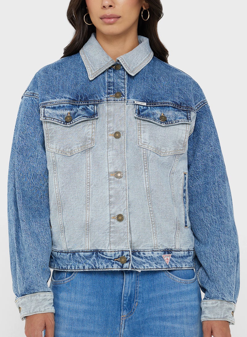 GUESS Logo Detail Oversized Trucker Jacket - Image 3