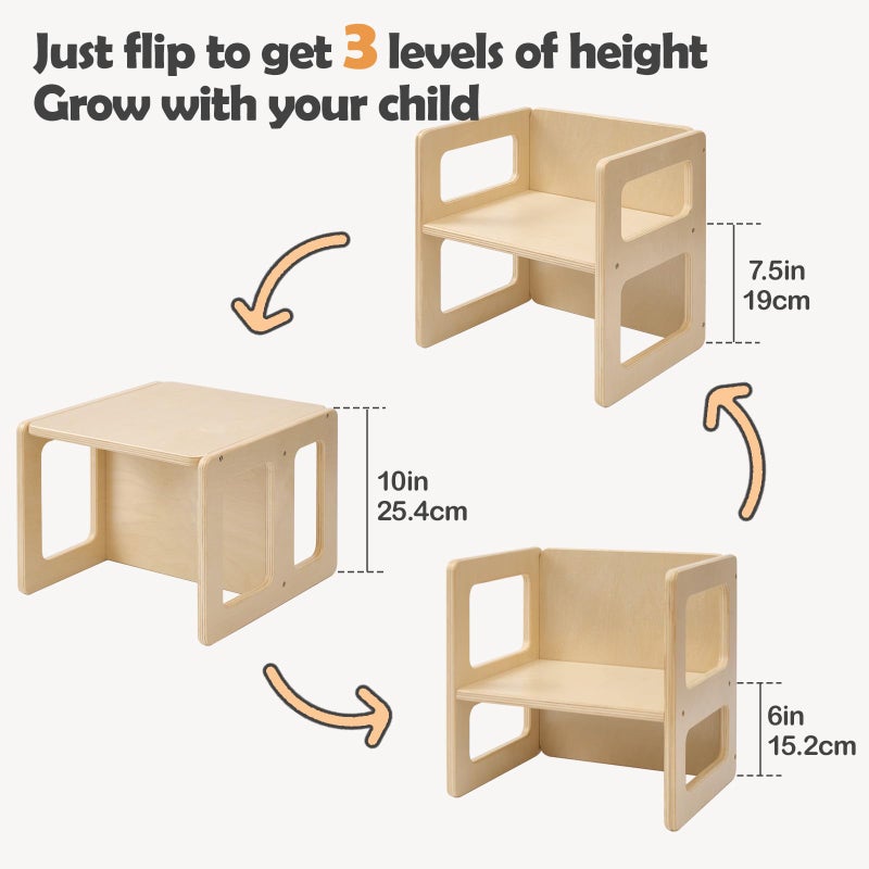 FUNLIO Height Adjustable Montessori Weaning Chair for Age 1-3, Quality Solid Wooden Chair, for Eating/Reading/Playing,Montessori Furniture with CPC Certified - Naturalï¼ˆ2pcsï¼‰ - Image 2