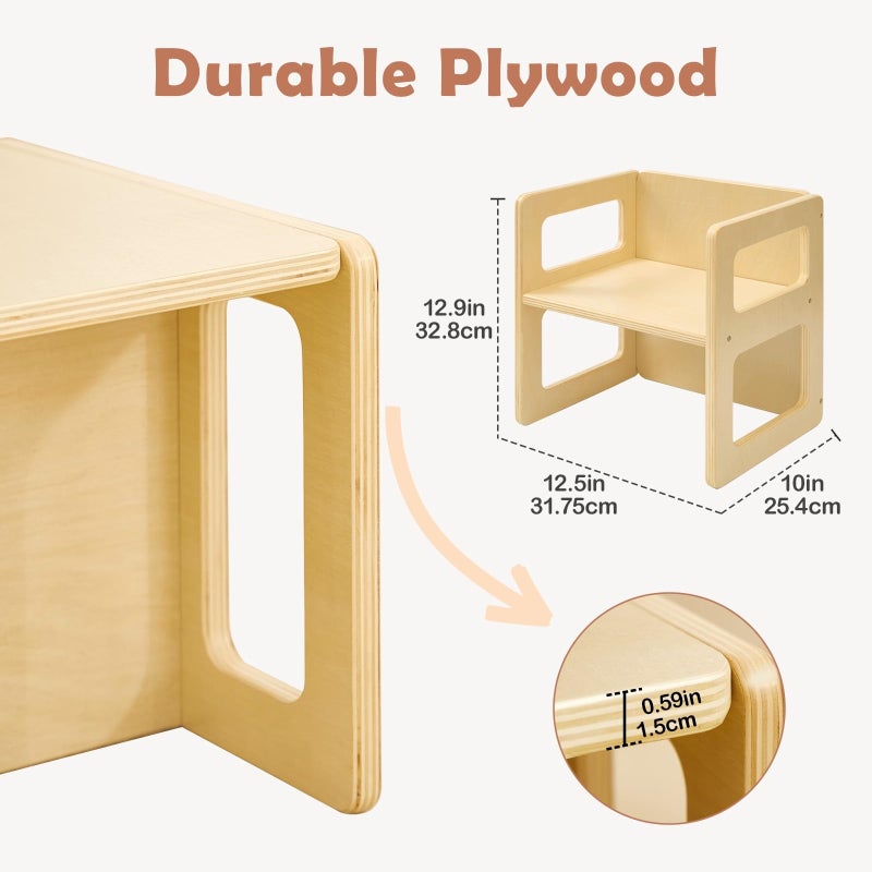 FUNLIO Height Adjustable Montessori Weaning Chair for Age 1-3, Quality Solid Wooden Chair, for Eating/Reading/Playing,Montessori Furniture with CPC Certified - Naturalï¼ˆ2pcsï¼‰ - Image 5