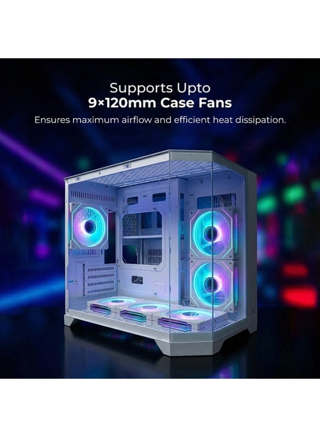 Tortox Prism Neo Triple Glass M-ATX/ITX Gaming PC Case with 6*ARGB Fans White - Image 4