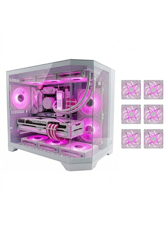 Tortox Prism Neo Triple Glass M-ATX/ITX Gaming PC Case with 6*ARGB Fans White - Image 1