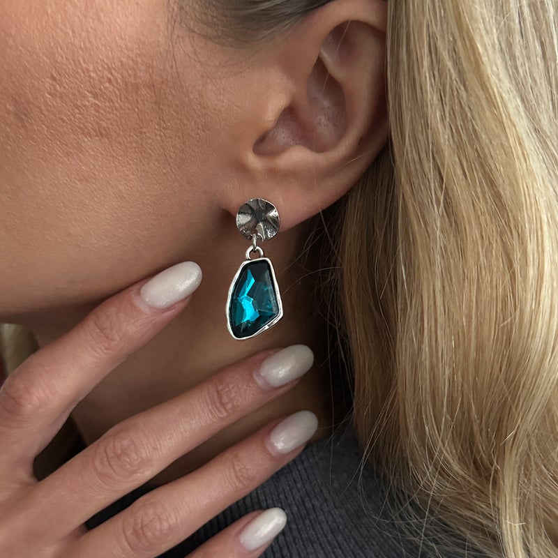 SHIXIN European and American Cross-Border Jewelry: Sweet Cool Style Square Black Diamond Pendant Earrings, Unique Irregular Geometric Design for Women - Image 3