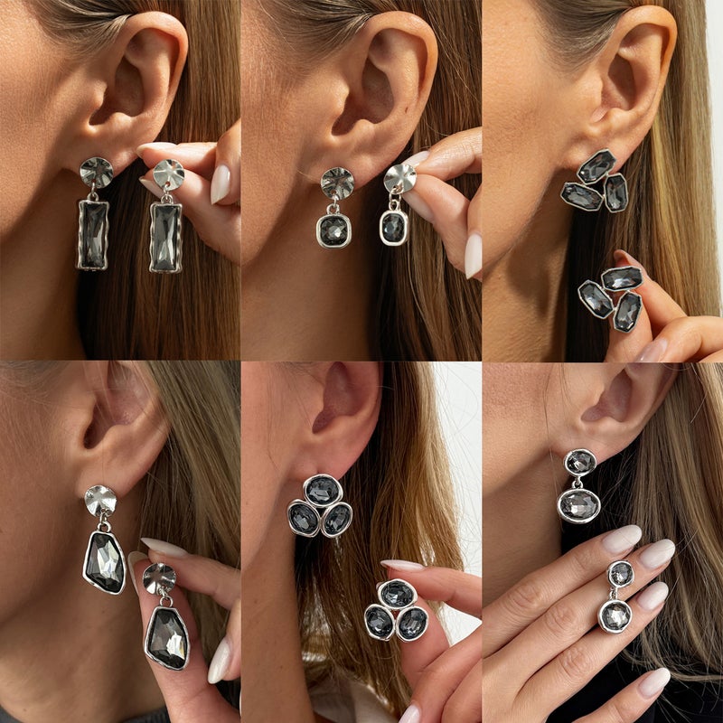 SHIXIN European and American Cross-Border Jewelry: Sweet Cool Style Square Black Diamond Pendant Earrings, Unique Irregular Geometric Design for Women - Image 1