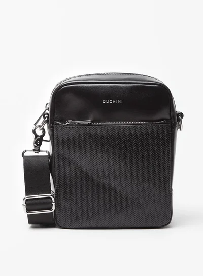 DUCHINI Men's Textured Crossbody Bag with Detachable Strap and Zip Closure