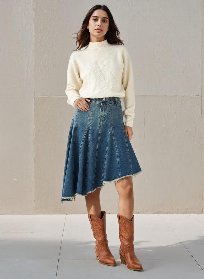 تواكستريمز تنورة جينز  بحافة غير متماثلة - Image 2