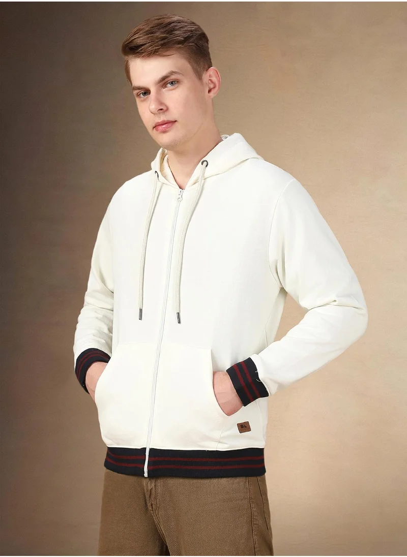 دينيس لينغو Men's Off White Polyester Blend Solid Regular Fit Sweatshirt