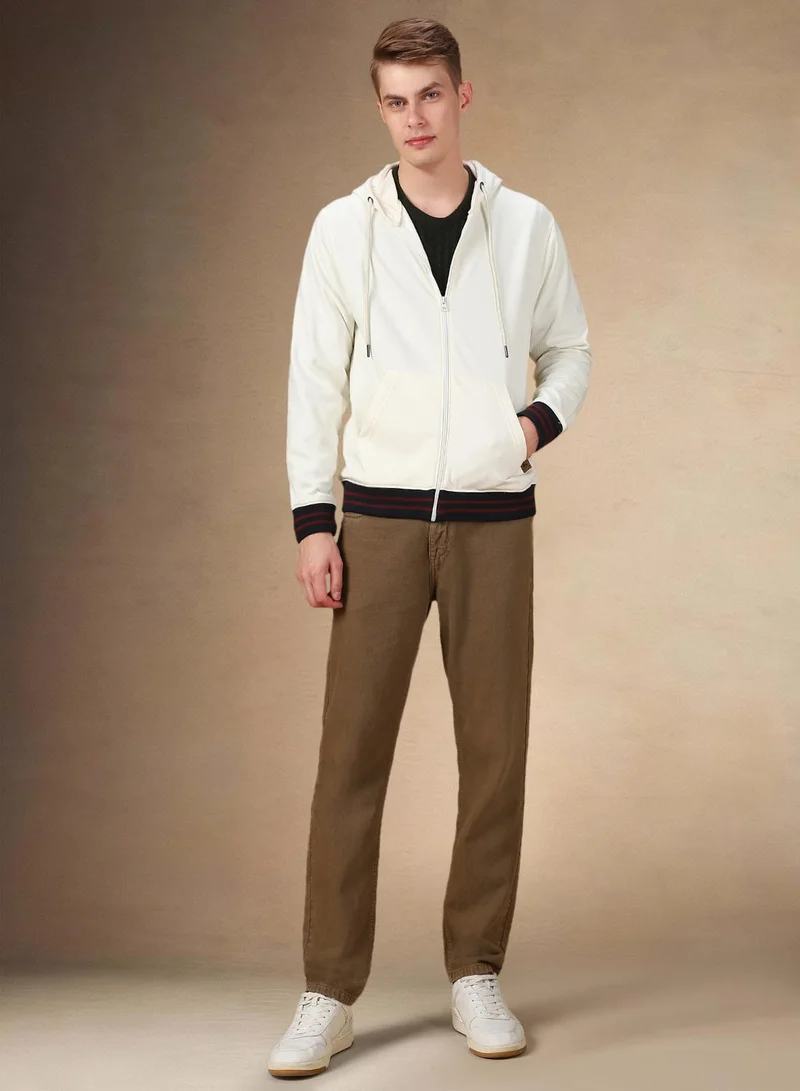 Dennis Lingo Men's Off White Polyester Blend Solid Regular Fit Sweatshirt