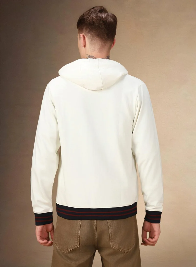 Dennis Lingo Men's Off White Polyester Blend Solid Regular Fit Sweatshirt