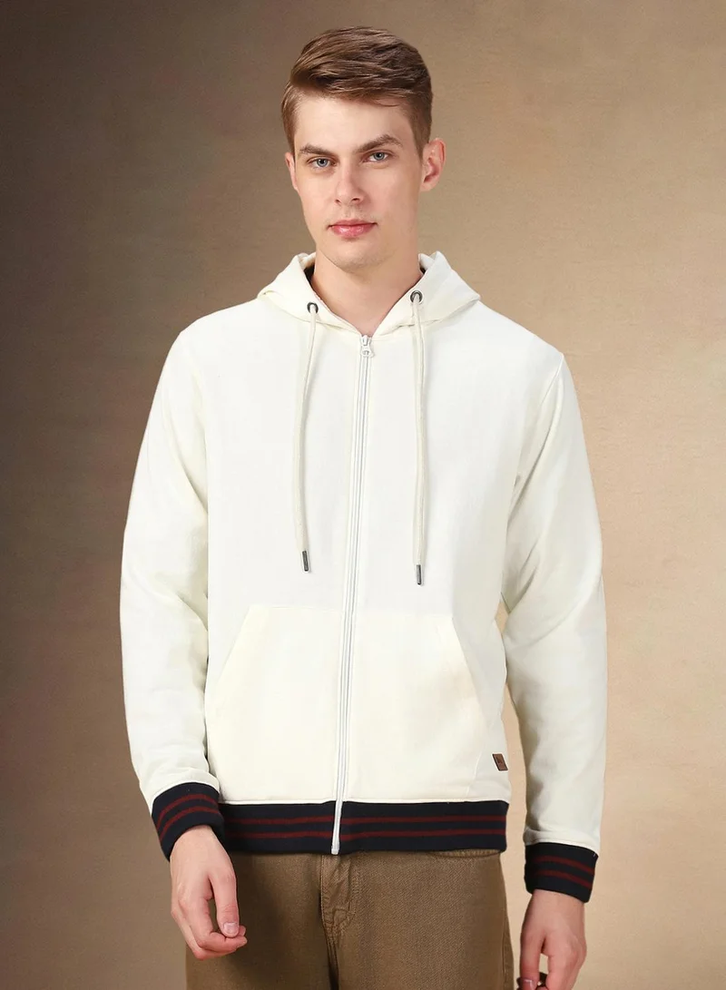 Dennis Lingo Men's Off White Polyester Blend Solid Regular Fit Sweatshirt