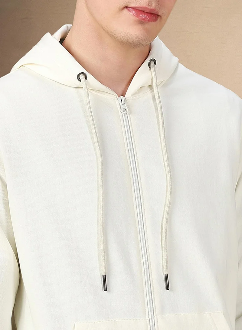 Dennis Lingo Men's Off White Polyester Blend Solid Regular Fit Sweatshirt