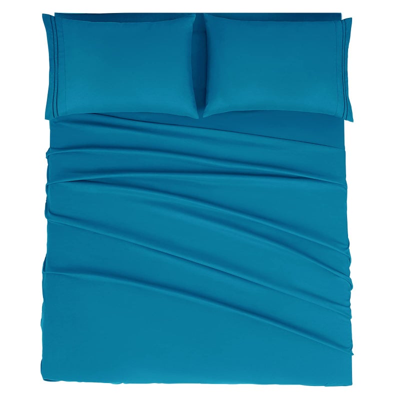 Mejoroom King Size Bed Sheet Set Hotel Luxury 1800 Bedding Sheets Pillowcases 16 Deep Pocket Fitted Sheet Soft Breathable Wrinkle Fade Resistant 4 PieceKingPeacock Blue