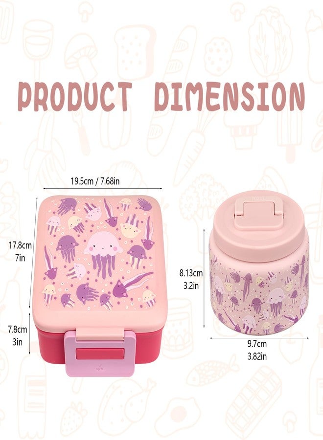 JXXM Bento Lunch Box with 8oz Soup thermo (Pink-Jellyfish) - Image 2