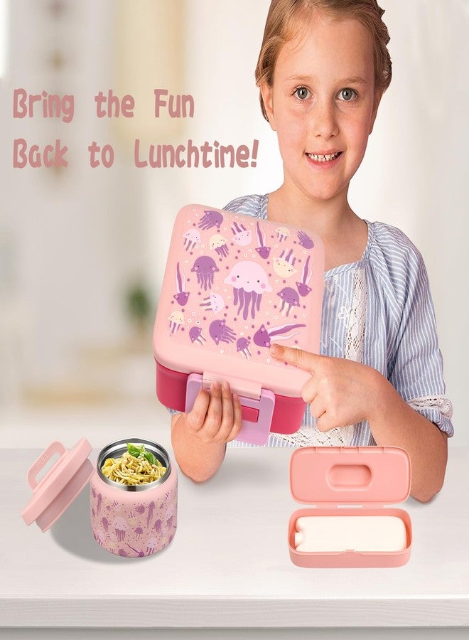 JXXM Bento Lunch Box with 8oz Soup thermo (Pink-Jellyfish) - Image 4