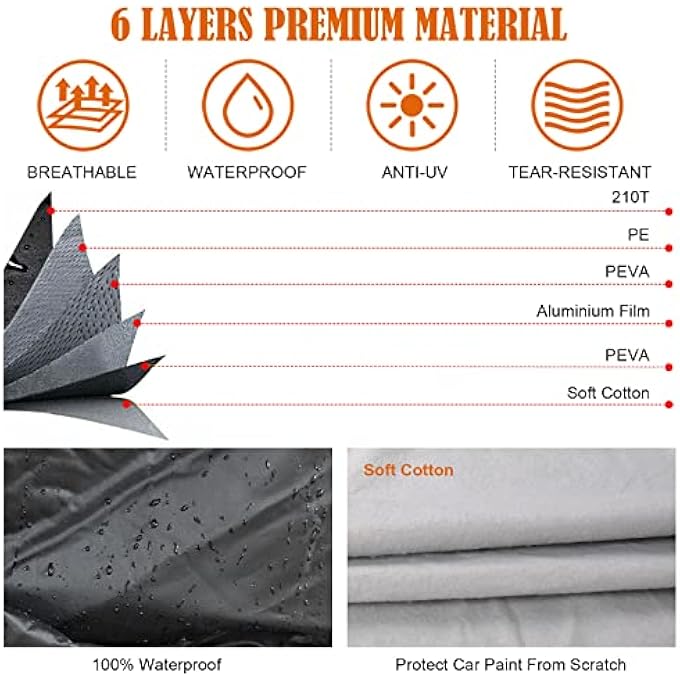 rayihni أغطية سيارات مقاومة للماء بديلة لسيارة لينكولن MKZ من 2006-2022، غطاء سيارة لجميع الأحوال الجوية ب6 طبقات مع باب بسحاب وأشرطة مقاومة للرياح لحماية من الثلج والمطر والغبار والبَرَد (MKZ) - Image 3