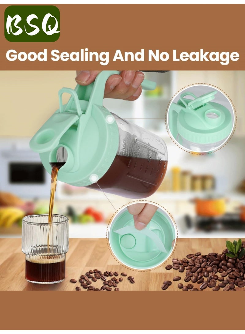 بي إس كيو ماكينة تحضير قهوة باردة | برطمان ماسون سعة 32 أونصة | برطمان معزول لحليب الأم | فوهة صب ومقبض وغطاء | زجاج صلب | محكم الإغلاق مزدوجًا مانع للتسرب | مناسب للقهوة المثلجة والشاي وحليب الأم والليمونادة | أخضر - Image 1