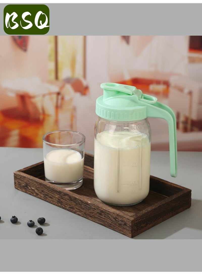 بي إس كيو ماكينة تحضير قهوة باردة | برطمان ماسون سعة 32 أونصة | برطمان معزول لحليب الأم | فوهة صب ومقبض وغطاء | زجاج صلب | محكم الإغلاق مزدوجًا مانع للتسرب | مناسب للقهوة المثلجة والشاي وحليب الأم والليمونادة | أخضر - Image 3