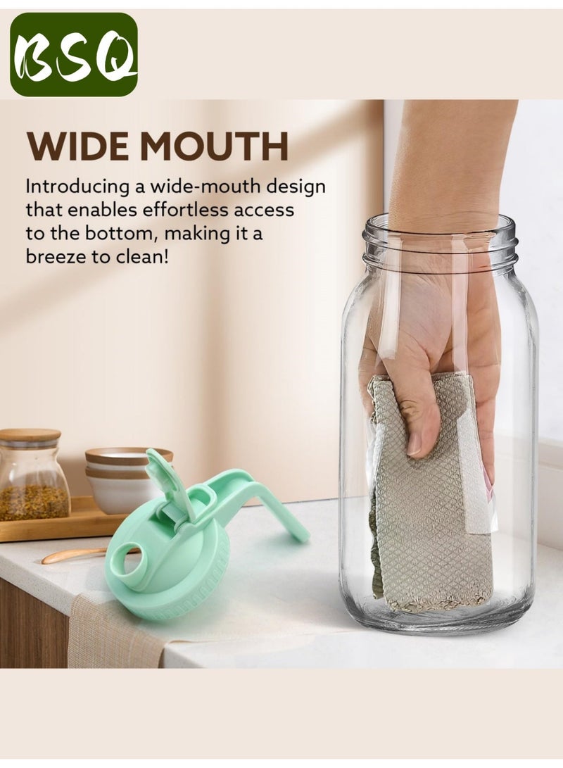بي إس كيو ماكينة تحضير قهوة باردة | برطمان ماسون سعة 32 أونصة | برطمان معزول لحليب الأم | فوهة صب ومقبض وغطاء | زجاج صلب | محكم الإغلاق مزدوجًا مانع للتسرب | مناسب للقهوة المثلجة والشاي وحليب الأم والليمونادة | أخضر - Image 5