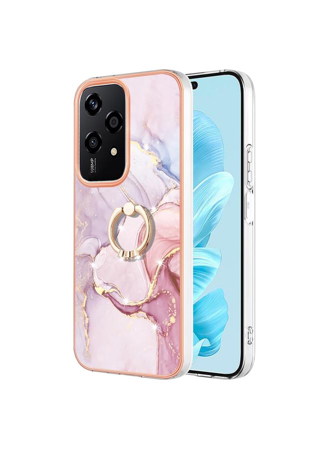 اس-توب جراب لهاتف Honor 200 Lite Global Electroplated Marble IMD TPU جراب هاتف مع حامل حلقي - Image 1