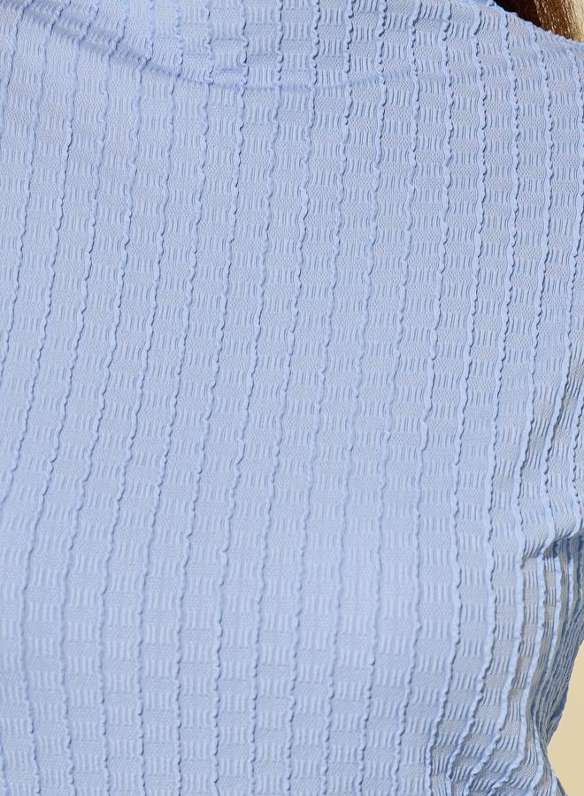 Take Two Blue Textured High Neck T-Shirt - Image 3