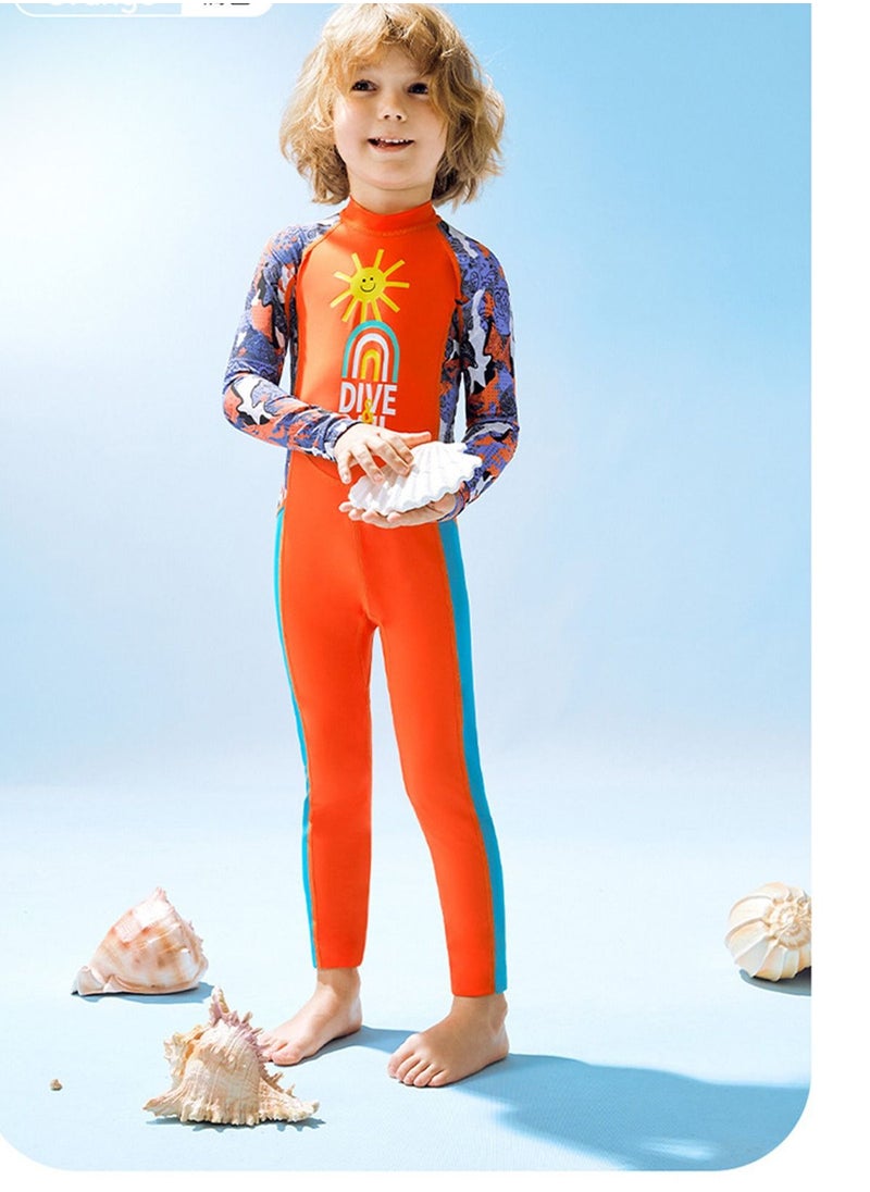 DIVE & SAIL Children's Wetsuit 2.5mm One-piece Thickened Warm Swimsuit Long-sleeved Cold Swimsuit  Orange  - Image 1