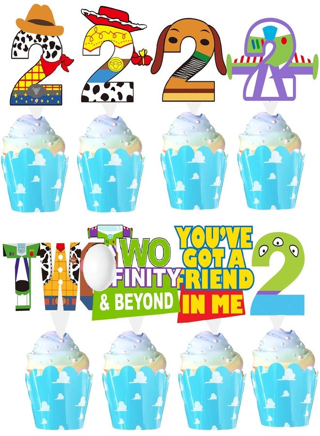 BIGKEOKI Two infinity and Beyond Birthday Decorations Two infinity and Beyond Birthday Cupcake Toppers and Wrappers for 2nd Birthday Cartoon Story Party Supplies Decorations (2nd with wrappers) - Image 1