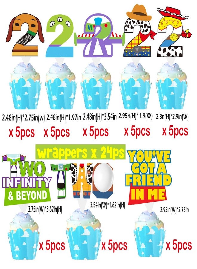 BIGKEOKI Two infinity and Beyond Birthday Decorations Two infinity and Beyond Birthday Cupcake Toppers and Wrappers for 2nd Birthday Cartoon Story Party Supplies Decorations (2nd with wrappers) - Image 2