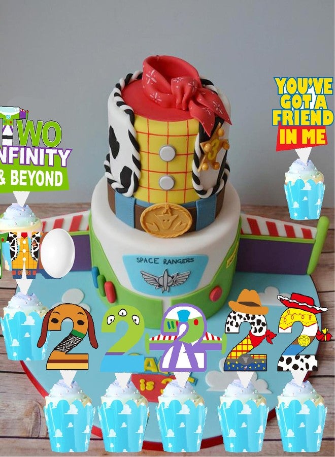 BIGKEOKI Two infinity and Beyond Birthday Decorations Two infinity and Beyond Birthday Cupcake Toppers and Wrappers for 2nd Birthday Cartoon Story Party Supplies Decorations (2nd with wrappers) - Image 4