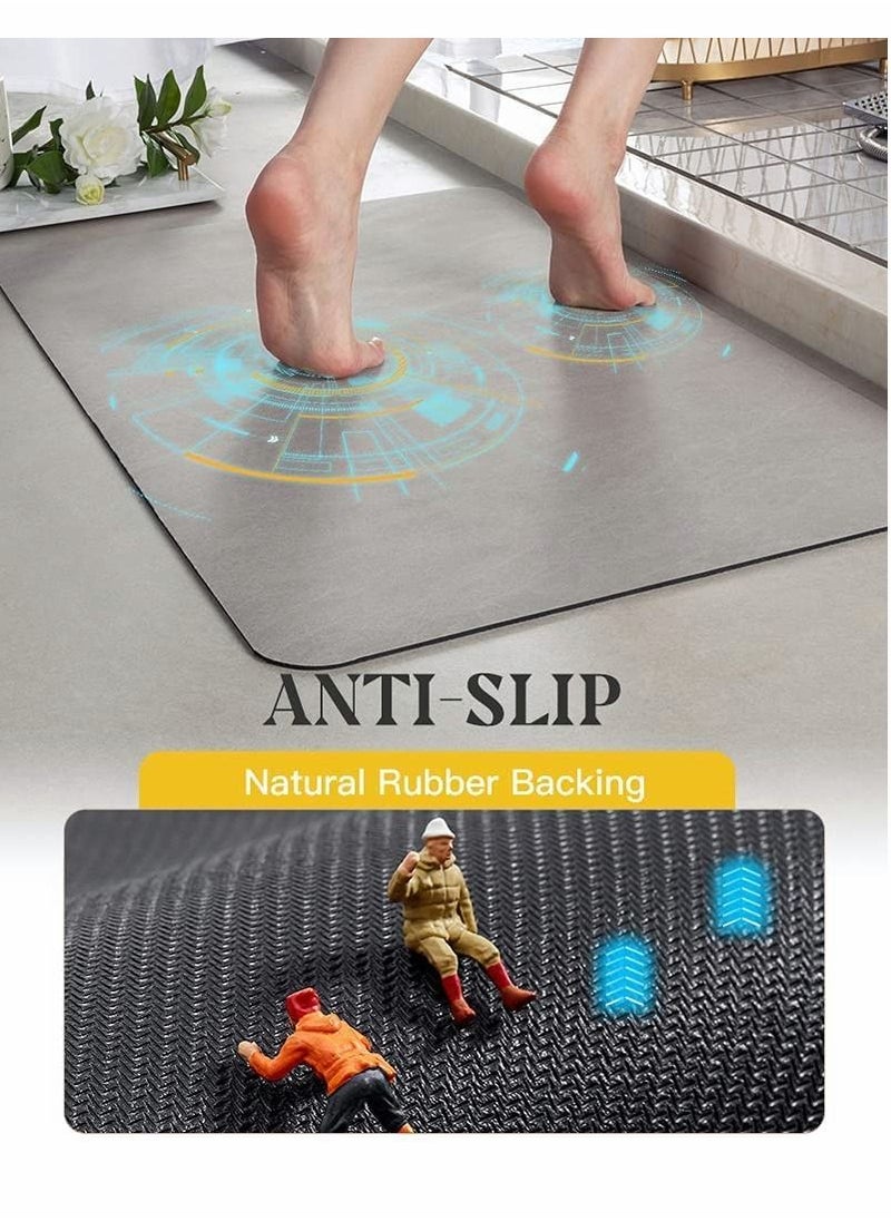 KASTWAVE - Bath Mat Rug-Rubber Non Slip Quick Dry Super Absorbent Thin Bathroom Rugs Fit Under Door-Washable Bathroom Floor Mats-Shower Rug for in Front of Bathtub,Shower Room,Sink (40x60 CM, Gray) - Image 1
