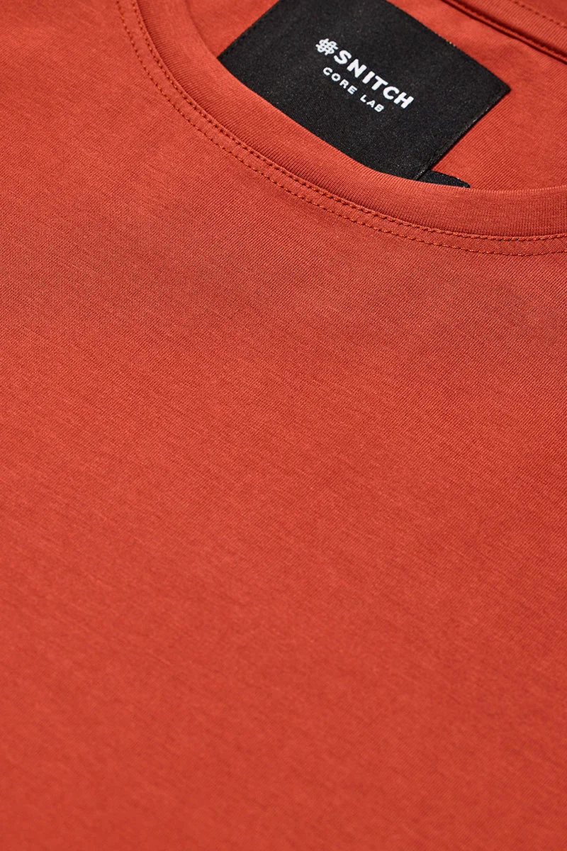 سنيتش Red Solid Half Sleeve Slim Fit Casual T-Shirt