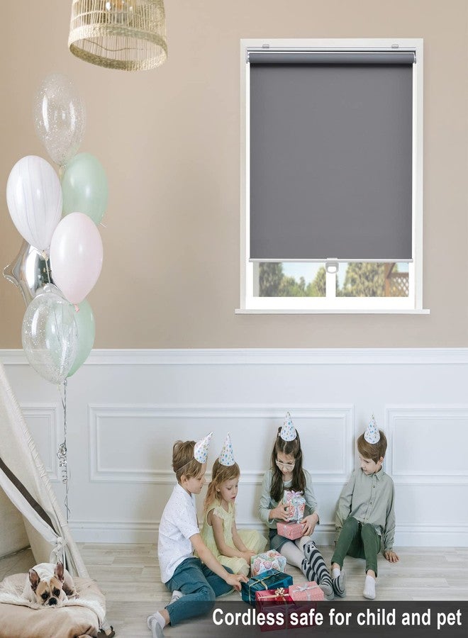 Sunoff Blackout Roller Shades Blinds Cordless for Windows Pull Down Room Darkening Door Blinds with Thermal Insulated Easy to Install for Living Room,Bedroom,Home,Office Bathroom Grey 23" W x 72" H - Image 2