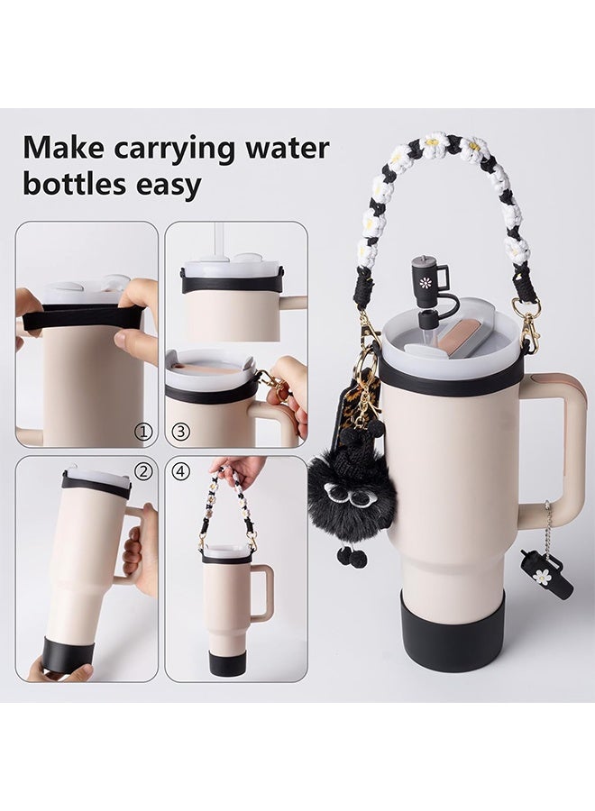 Ocean 7 PCS Cup Accessories Set for Stanley, Water Bottle Handle Strap, Silicone Cup Boot, Lipstick Holder, Keychain Charms&Handle Charms, Straw Topper Accessories for Stanley Cup 40oz&30oz Tumbler (Black)  - Image 2