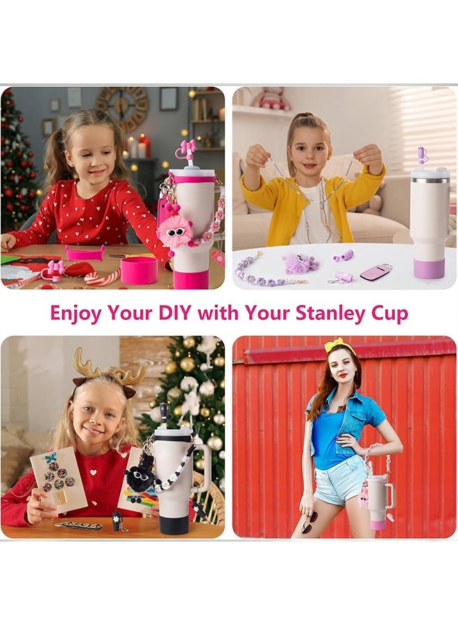 Ocean 7 PCS Cup Accessories Set for Stanley, Water Bottle Handle Strap, Silicone Cup Boot, Lipstick Holder, Keychain Charms&Handle Charms, Straw Topper Accessories for Stanley Cup 40oz&30oz Tumbler (Black)  - Image 5