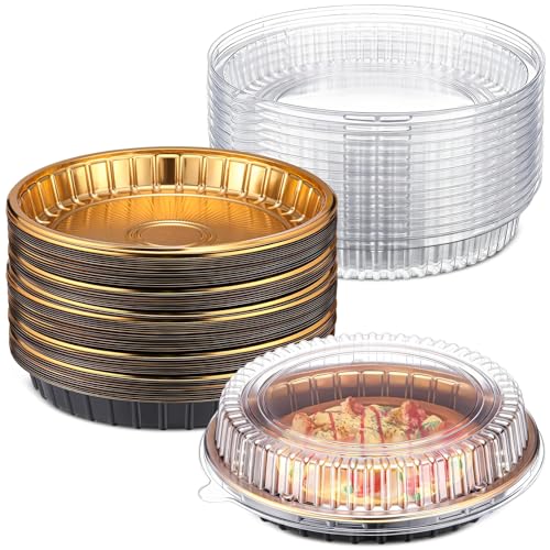 Vesici 30 Pcs Plastic 9.5'' Disposable Pie Containers Gold Dessert Containers with Lids Round Pie Keeper Clamshell Takeout Food Carrier for Takeout Boxes Food Cake Doughnut Storage - Image 1