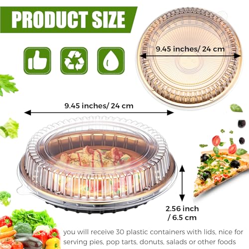 Vesici 30 Pcs Plastic 9.5'' Disposable Pie Containers Gold Dessert Containers with Lids Round Pie Keeper Clamshell Takeout Food Carrier for Takeout Boxes Food Cake Doughnut Storage - Image 2