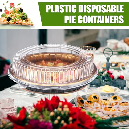 Vesici 30 Pcs Plastic 9.5'' Disposable Pie Containers Gold Dessert Containers with Lids Round Pie Keeper Clamshell Takeout Food Carrier for Takeout Boxes Food Cake Doughnut Storage - Image 4