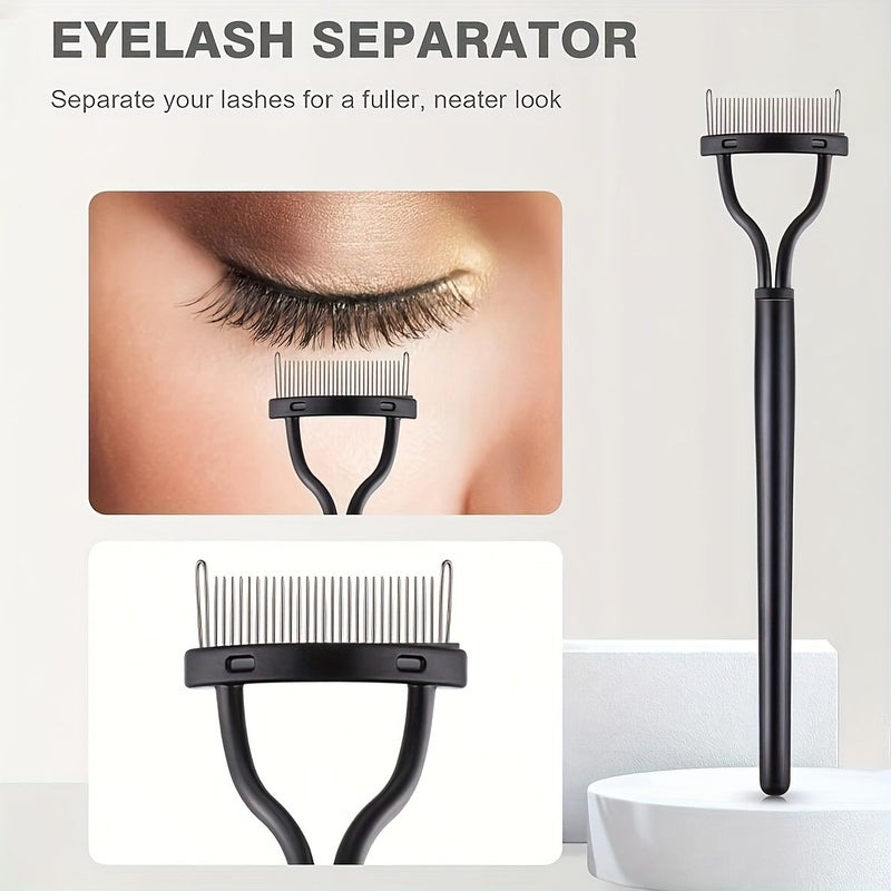 2 Piece Set Stainless Steel Eyelash Separator Applicator Tool 3 In 1 Mascara Comb Protector Female Girl Eyelash Buddy Set Black - Image 4