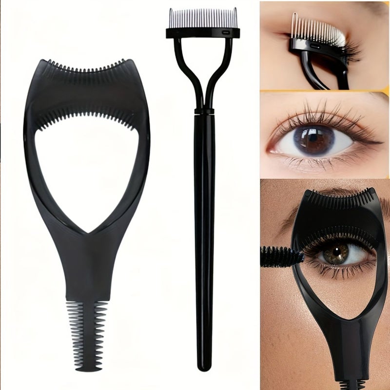 2 Piece Set Stainless Steel Eyelash Separator Applicator Tool 3 In 1 Mascara Comb Protector Female Girl Eyelash Buddy Set Black - Image 1