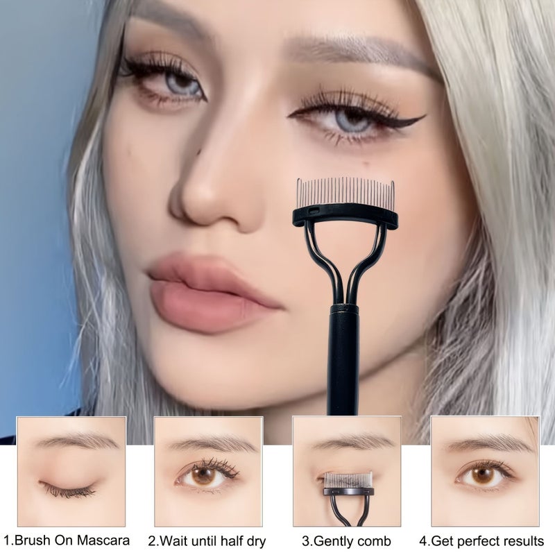 2 Piece Set Stainless Steel Eyelash Separator Applicator Tool 3 In 1 Mascara Comb Protector Female Girl Eyelash Buddy Set Black - Image 5