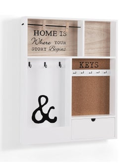 co arma Floating wooden hanging shelf divided into several sections with key hooks, 55*45 cm  - Image 2