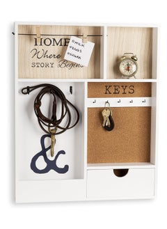 co arma Floating wooden hanging shelf divided into several sections with key hooks, 55*45 cm  - Image 3