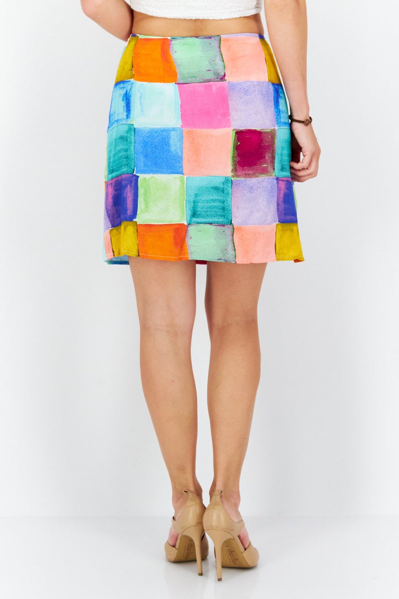 Misfit Women Multi Checks Mini Skirt, Multicolor - Image 2