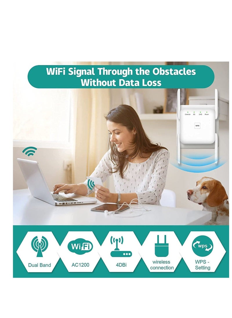 WiFi Extender, WiFi Signal Booster, Internet Booster for Home, Range up to 8500+sq.ft, Support Connect Over 40 Devices, Boost Your Home WiFi Signal