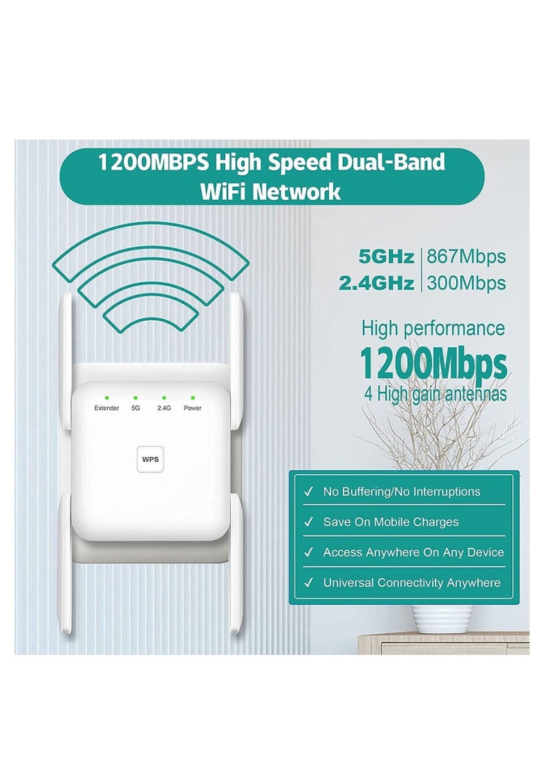 WiFi Extender, WiFi Signal Booster, Internet Booster for Home, Range up to 8500+sq.ft, Support Connect Over 40 Devices, Boost Your Home WiFi Signal